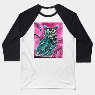 Boho Owl turquoise on pink Baseball T-Shirt